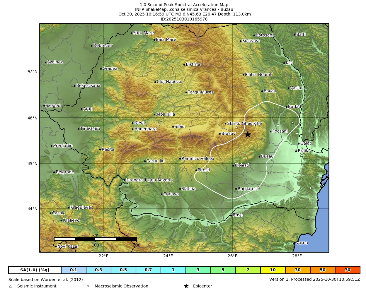 Map of PSA 1.0s contours
