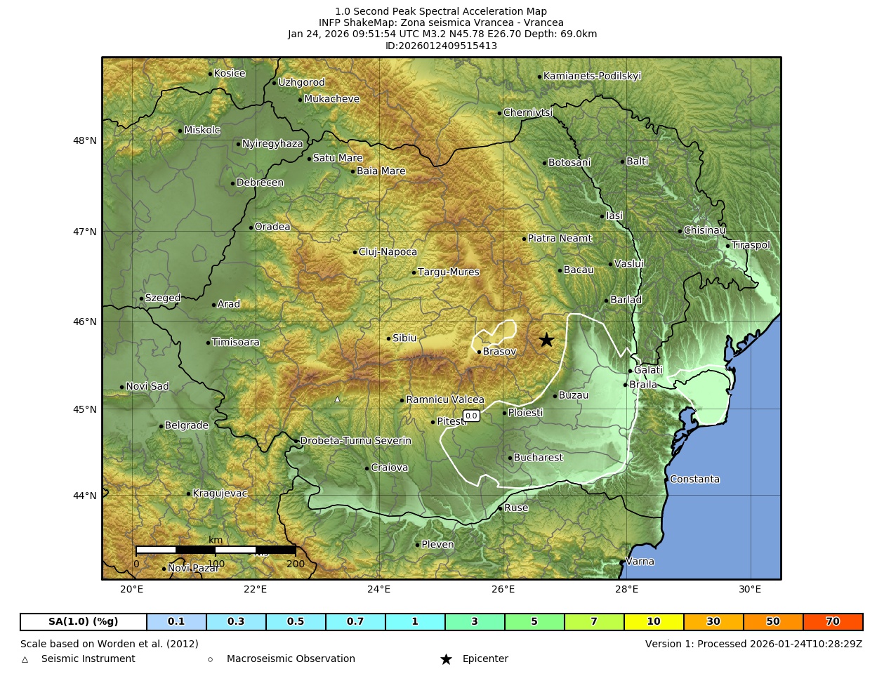 Map of PSA 1.0s contours