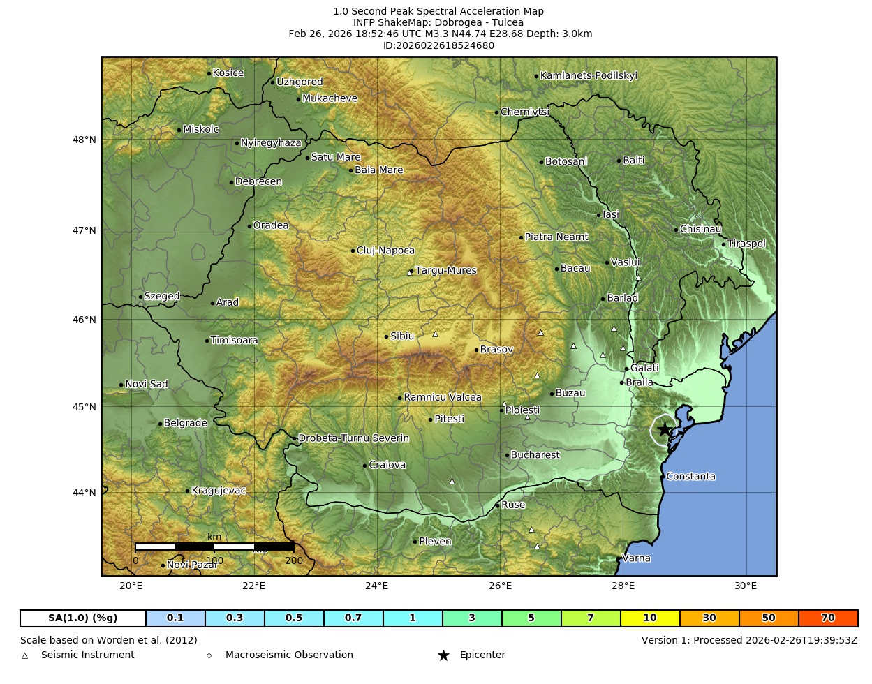 Map of PSA 1.0s contours
