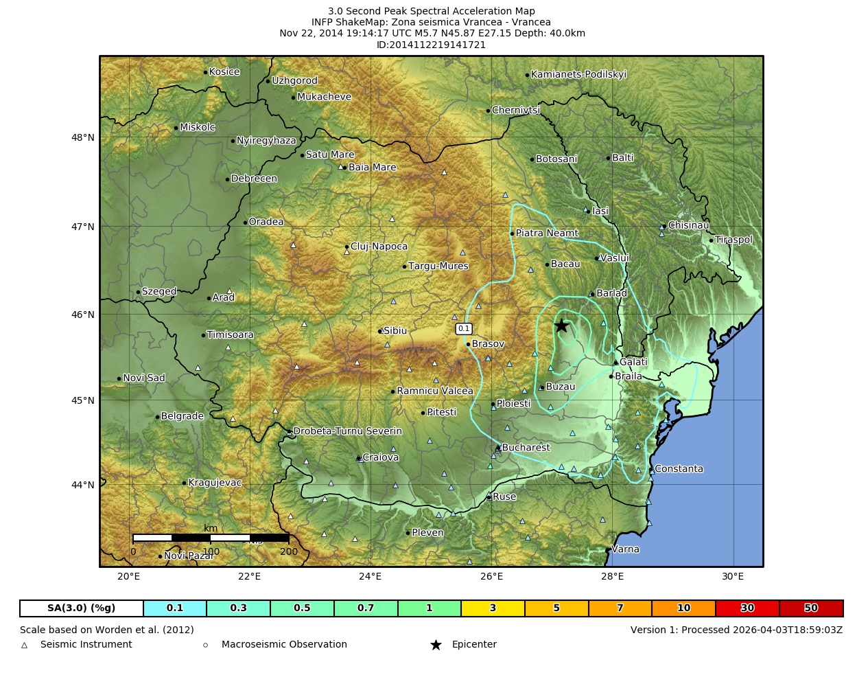 Map of PSA 3.0s contours