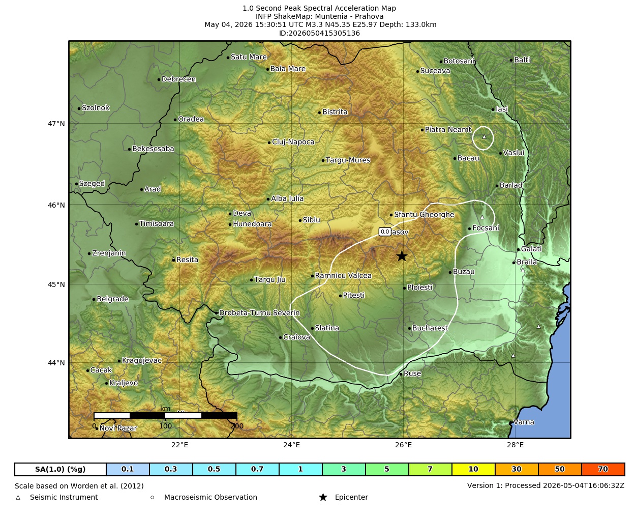 Map of PSA 1.0s contours