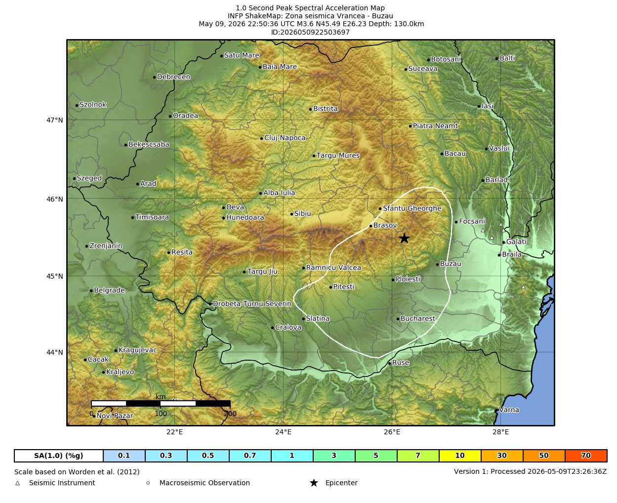 Map of PSA 1.0s contours