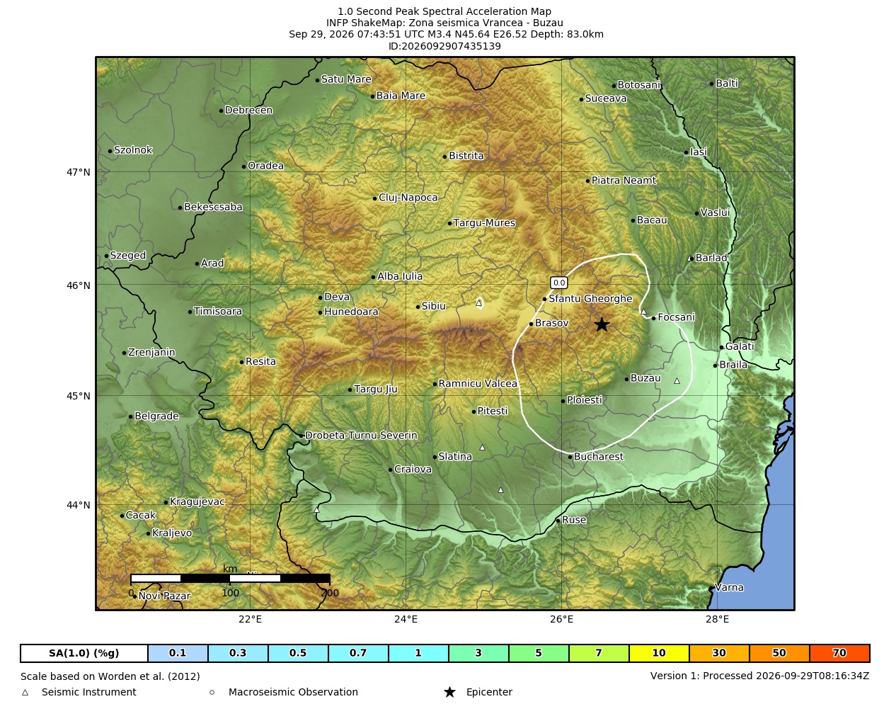 Map of PSA 1.0s contours